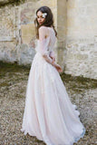 Long Sleeve Beach Wedding Dresses Cold Shoulder Boho Rustic Wedding Dress WD448 - Pgmdress