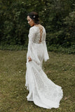 Long Sleeve Lace Wedding Dresses Lace Up Back Beach Wedding Dress WD547 - Pgmdress
