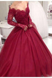 Long Sleeves Ball Gown Burgundy Quinceanera Dress Prom Dress PSK200 - Pgmdress