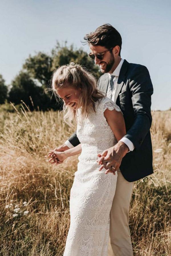 Mermaid Backless Lace Boho Cap Sleeve Bohemian Wedding Dress WD435 - Pgmdress