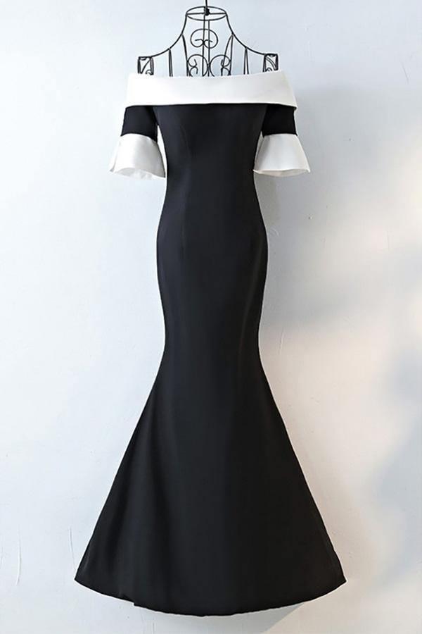 Mermaid Black and White Off Shoulder Long Prom Dress US4 / Black/White