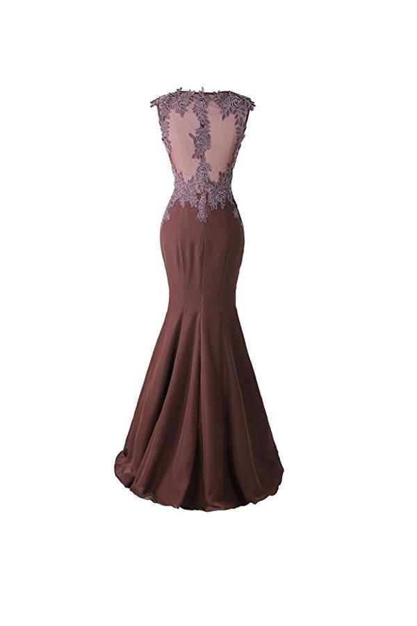 Mermaid Prom Dress Lace Appliques Sheer Back Bridesmaid Dress BD024 - Pgmdress
