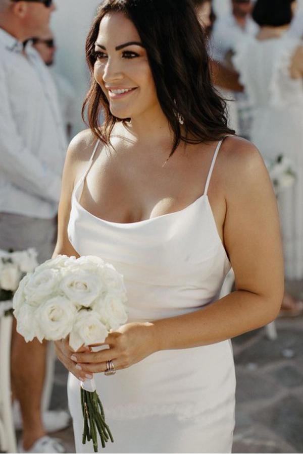 Mermaid Spaghetti Straps Backless Court Train White Wedding Dress WD450 - Pgmdress