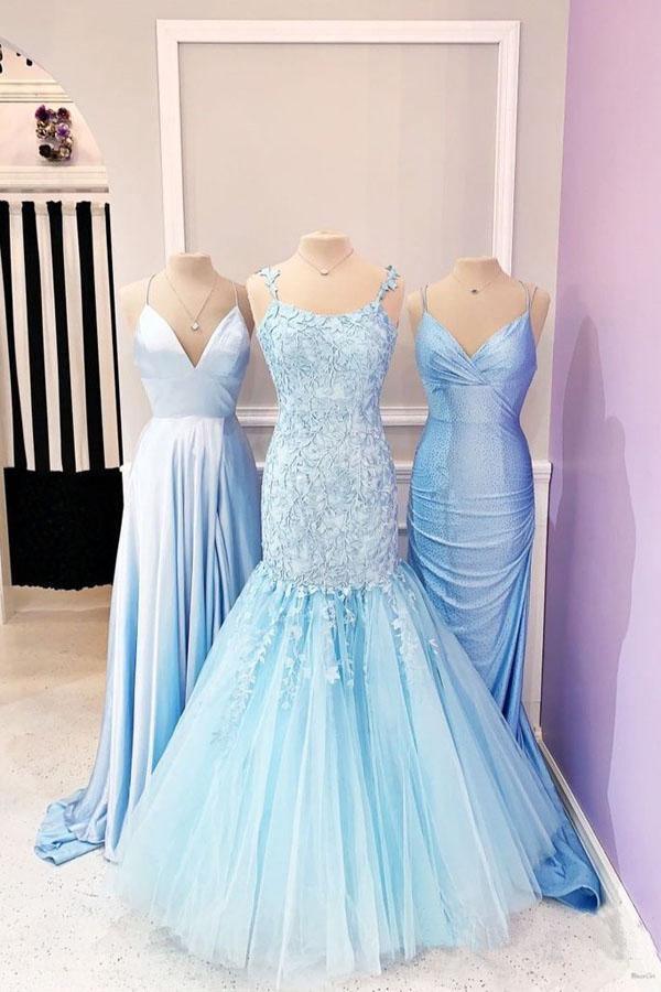 Dressmeet Periwinkle Mermaid Prom Dress Mermaid Spaghetti Straps Lilac Prom  Dress With Appliques PSK137 US16 Sky
