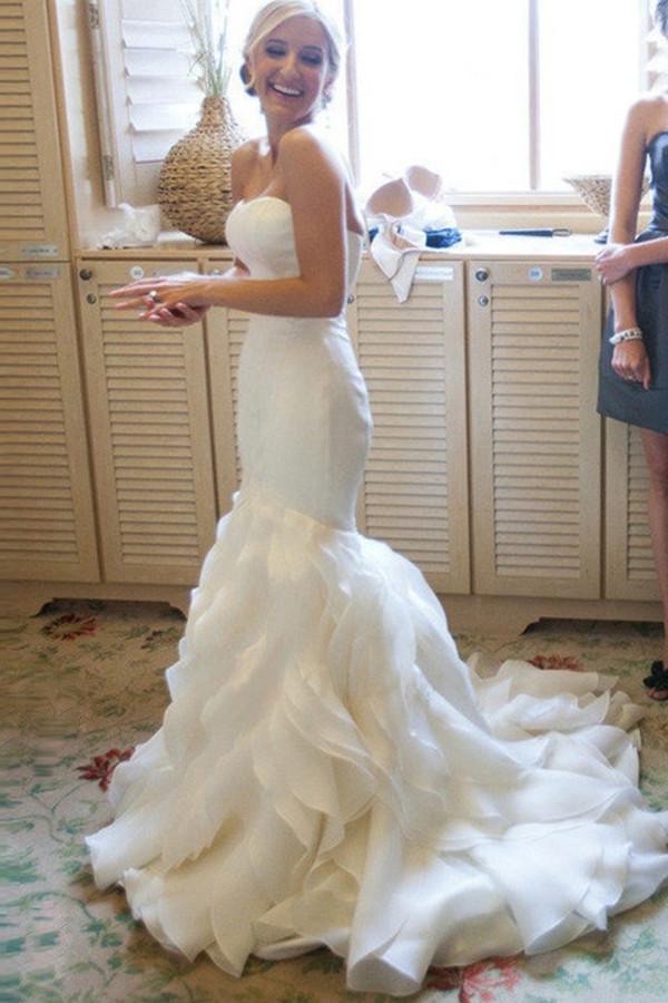 luxury sweetheart mermaid wedding dress Mermaid Sweetheart Court Train Organza Wedding Dresses US14 / Custom Color
