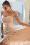 Modest Strapless Ruched Bridesmaid Dress Chiffon Formal Dresses BD074 - Pgmdress