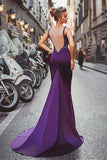 Neckline Satin Purple Mermaid Evening Dresses With Beadings PG506 - Pgmdress