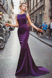 Neckline Satin Purple Mermaid Evening Dresses With Beadings PG506 - Pgmdress