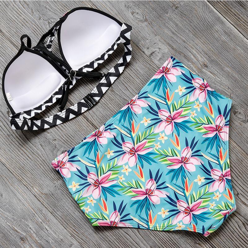 High Waist Swimsuit Women Push Up Swimwear Print Brazilian Bikini - Pgmdress