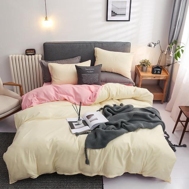 Nordic Double Color Bedding Set Single Queen King Duver Cover Set Bed Sheet Bed Linen Pillowcase Gray Pink Quilt Covers - Pgmdress