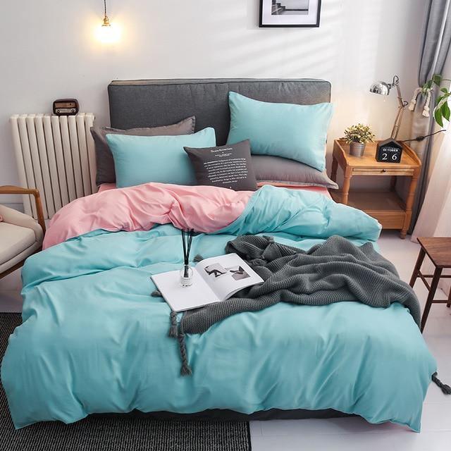 ClearloveWL Duvet Cover Set, Classic Bedding Set Solid Color Duvet Cover  Sets Quilt Covers Pillowcases European Size King Queen Gray Blue Pink Green  (Color : Pink, Size : 168x229cm 2pcs) : 