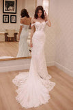 Robe de mariée en mousseline de soie à épaules dénudées avec appliques en dentelle WD220