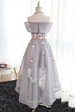 Off-the-Shoulder High Low Grey Tulle Homecoming Dress With Appliques PD243 - Pgmdress