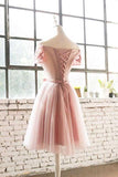Off The Shoulder Pink Lace Tulle Short Prom Dress Homecoming Dress PD200 - Pgmdress