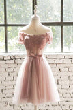 Off The Shoulder Pink Lace Tulle Short Prom Dress Homecoming Dress PD200