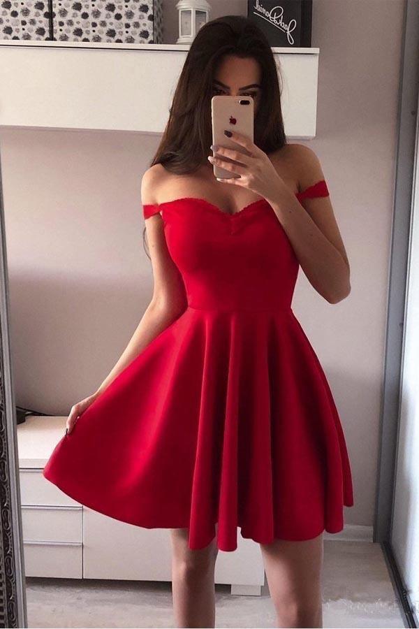 Off the Shoulder Red Broad Strap Little Party Dress PD251 – Pgmdress