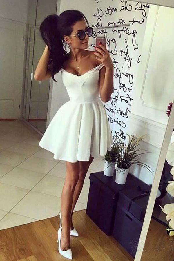 Off the Shoulder Red Homecoming Dresses Broad Strap Little Party Dress –  Pgmdress
