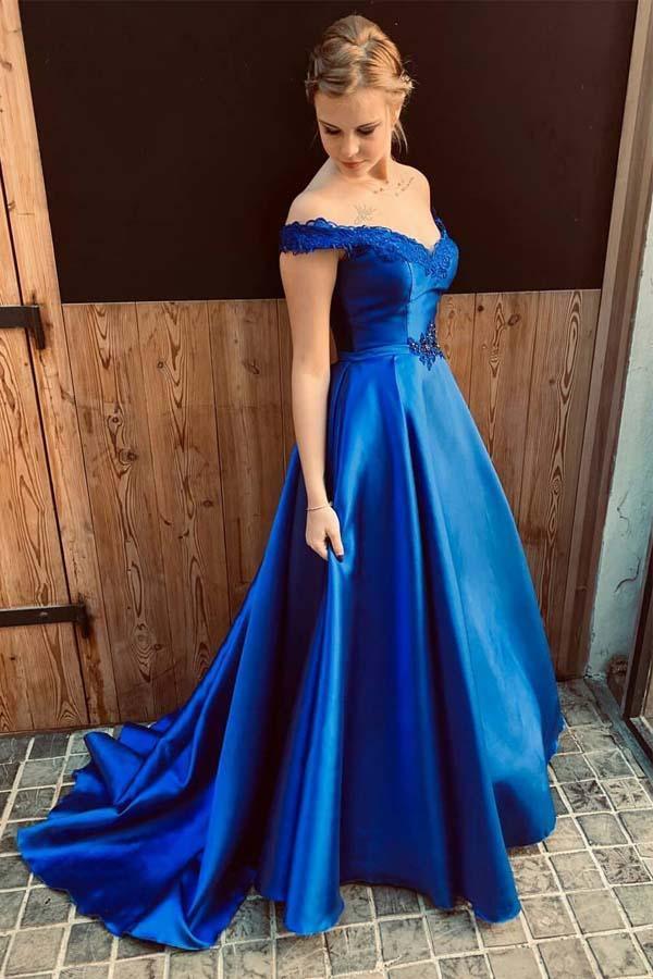 Off the Shoulder Royal Blue Long Prom Dress with Lace-Up Back Pgmdress Off the Shoulder Royal Blue Long Prom Dress with Lace-Up Back Pgmdress