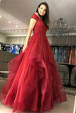 Off the Shoulder Tiered Champagne Prom/Formal Dress with Pleats PSK162 - Pgmdress
