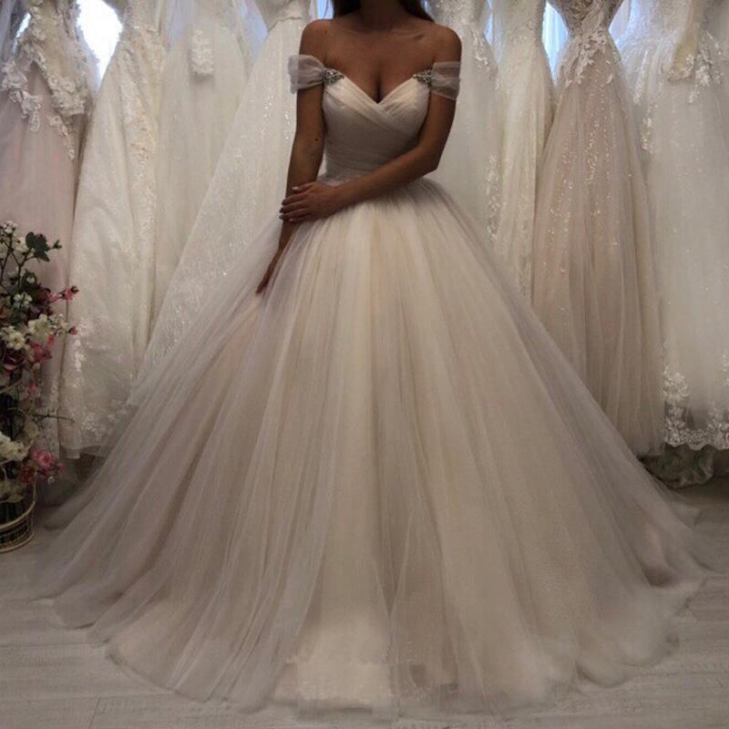Off The Shoulder Tulle Sweetheart White Wedding Dresses Bridal Gown WD020 - Pgmdress