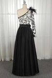 One Shoulder Black Long Prom Dress with Pockets Feathers PSK039-Pgmdress
