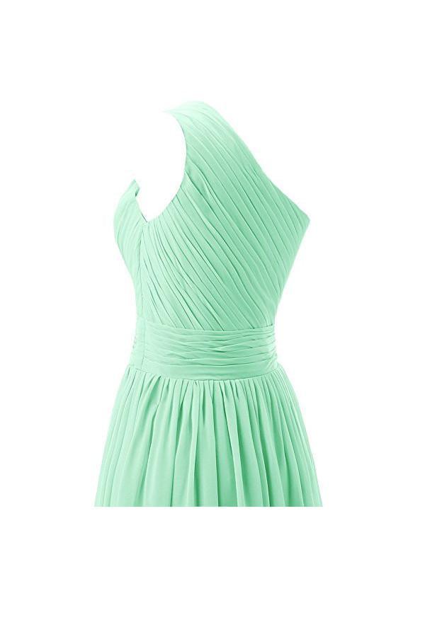 One Shoulder Bridesmaid Dresses Chiffon Prom Evening Dress BD008 - Pgmdress