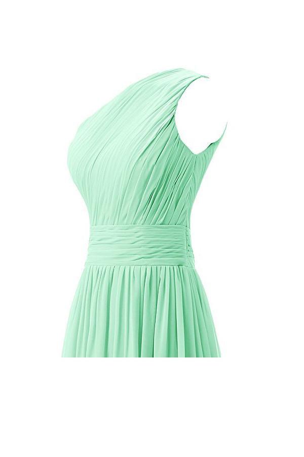 One Shoulder Bridesmaid Dresses Chiffon Prom Evening Dress BD008 - Pgmdress