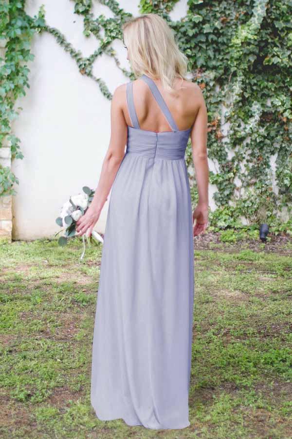 One-Shoulder Floor-Length Open Back Lavender Chiffon Bridesmaid Dress BD037 - Pgmdress