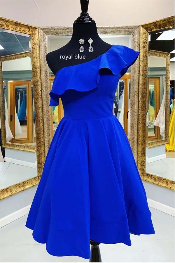 One Shoulder Ruffled Short Prom Dress Yellow Homecoming Dress Custom Size / Royal Blue One Shoulder Ruffled Short Prom Dress Yellow Homecoming Dress Custom Size / Royal Blue