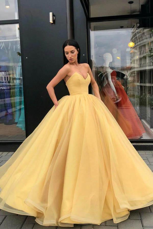 Organza Ball Gowns Prom Dress Sweetheart Evening Dress PG709 US10 / Yellow Organza Ball Gowns Prom Dress Sweetheart Evening Dress PG709 US10 / Yellow