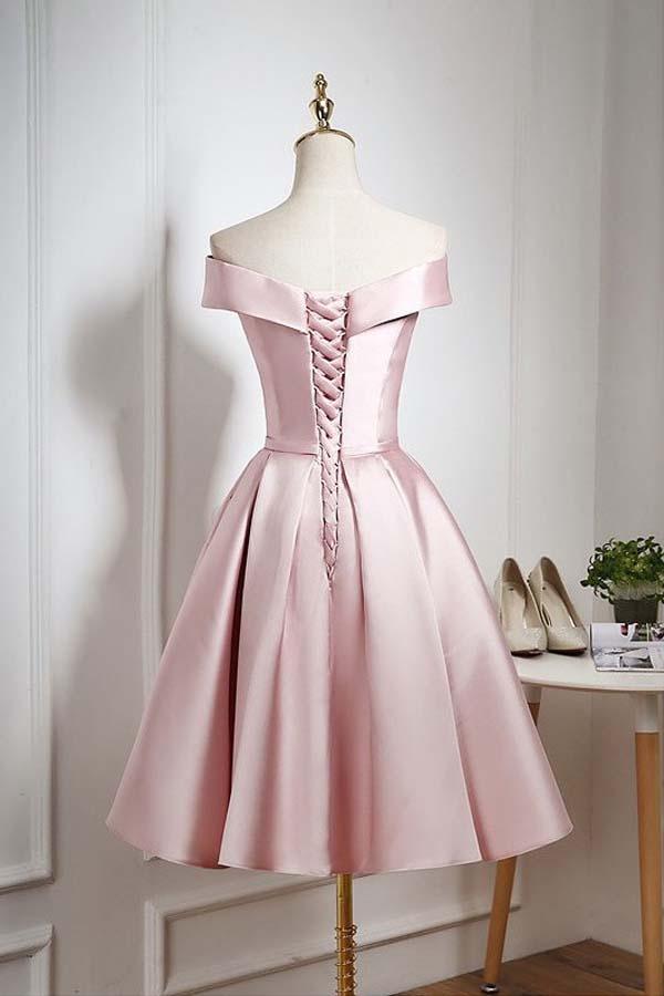 Pearl Pink Off Shoulder Knee Length Party/Homecoming Dress with Ruffle PD044 - Pgmdress