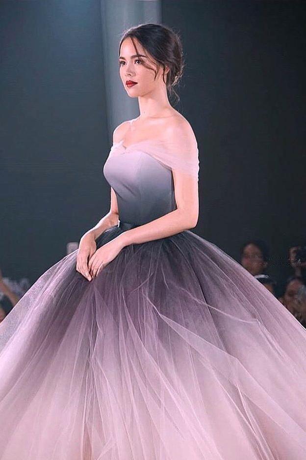 Princess Ombre Ball Gown Tulle Off-Shoulder Prom Dress Formal Dress PSK090 - Pgmdress