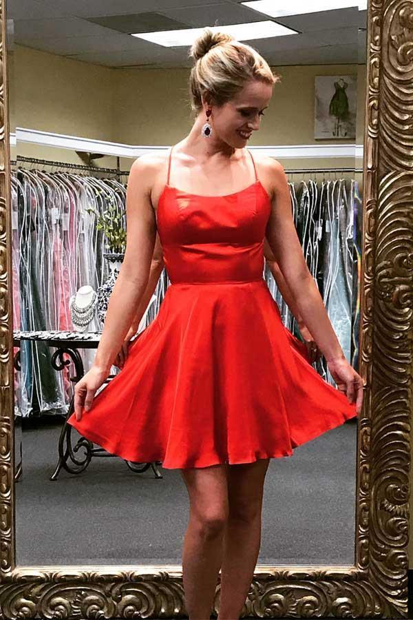 strapless open back dress Princess Straps Short Prom Dress Wine Red Homecoming Dress US18 / Red