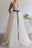 Princess White Tulle A-line Sweetheart Prom Dress With Sash PSK086 - Pgmdress