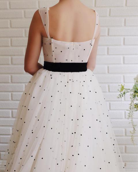 Princess White Tulle A-line Sweetheart Prom Dress With Sash PSK086 - Pgmdress