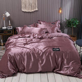 Pure Satin Silk Bedding Set Lace Luxury Duvet Cover Set Single Double Queen King Size Couple Quilt Covers White Gray Red