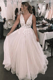 Romantic Deep V Neckline Floral Appliqued Bridal Gown Wedding Dress  WD460