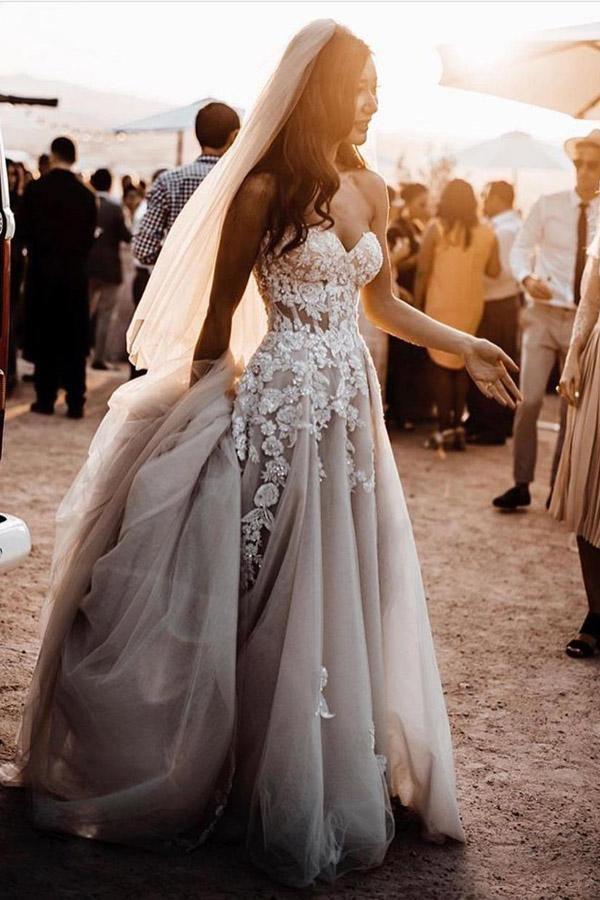 Romantic Sweetheart Wedding Dress Bohemio Bridal Gowns With 3D Lace WD497 - Pgmdress