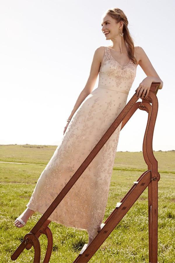 Romantic V Neck Blush Pink Lace Wedding Dresses Detachable Skirt Bridal Dresses WD088 - Pgmdress