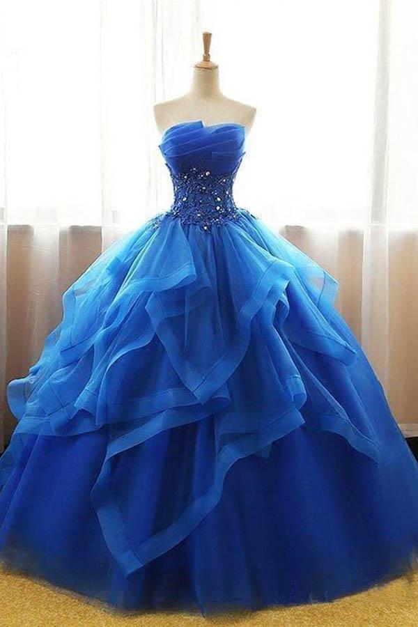 Royal Blue Ball Gown Organza Lace Applique Prom Dress PG714 US16 / Royal Blue Royal Blue Ball Gown Organza Lace Applique Prom Dress PG714 US16 / Royal Blue