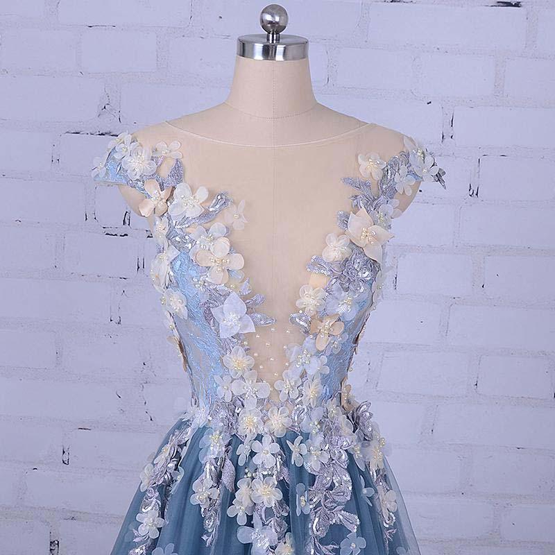 Scoop A-line Sweep/Brush Train Long Prom Dress/Evening Dress PSK005 - Pgmdress