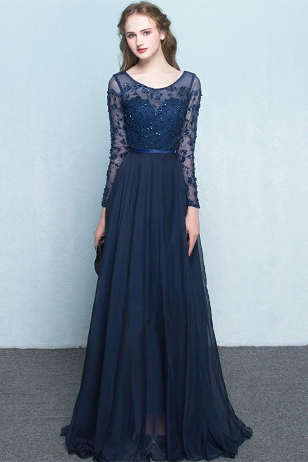 chinese dress ladies Long Sleeve Prom Dresses A-line Chic Prom Dress Long Evening Dress JKL –  Anna PromDress main image 0