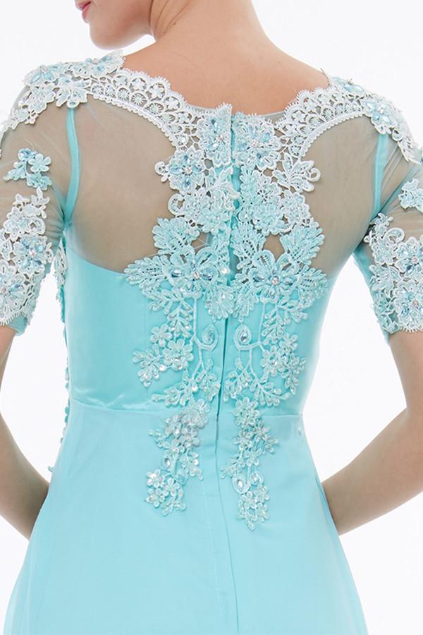 Scoop Neck Short Sleeves Beading Appliques Prom Dress Evening Dresses PG324 - Pgmdress