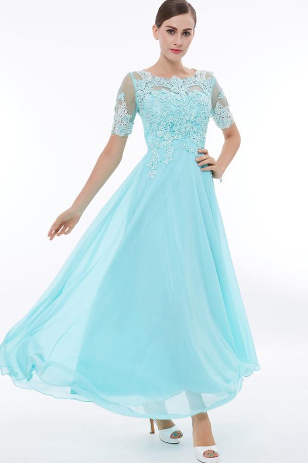 Scoop Neck Short Sleeves Beading Appliques Prom Dress Evening Dresses PG324 - Pgmdress