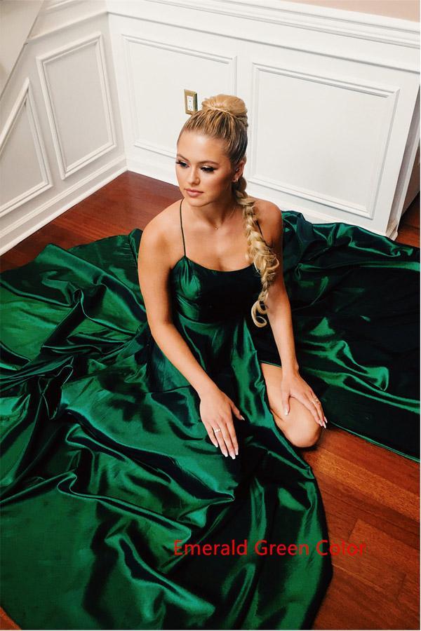 Scoop Split Side Royal Blue Criss-Cross Satin Prom Dress PG500 US0 / Emerald green Scoop Split Side Royal Blue Criss-Cross Satin Prom Dress PG500 US0 / Emerald green