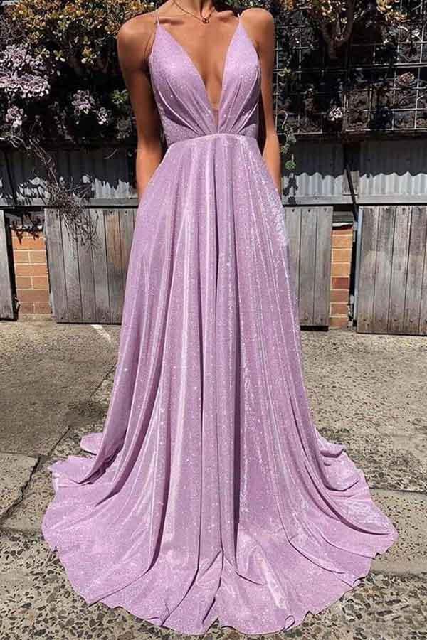 Sexy Deep V-neck Backless Prom Dress Sparkly Long Prom Dress PG990 US8 / Lavender Sexy Deep V-neck Backless Prom Dress Sparkly Long Prom Dress PG990 US8 / Lavender