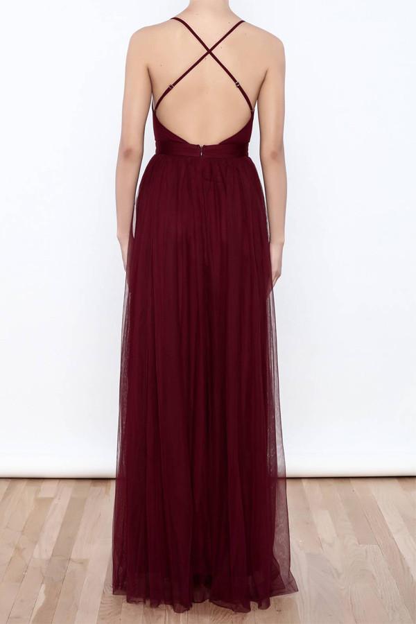 Sexy Deep V Neck Tulle High Slit Burgundy Prom Dresses Evening Dresses PG373 - Pgmdress