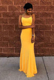 Sexy Mermaid Satin Mustard Yellow Criss Cross Long Prom/Evening Dress PG834