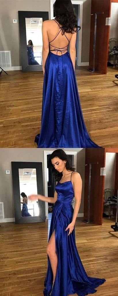 Sexy Simple Design Backless Side Slit Red Prom Dress PG560 - Custom Size / Royal blue Sexy Simple Design Backless Side Slit Red Prom Dress PG560 - Custom Size / Royal blue