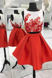 Sexy Two Pieces Unique Red Satin Homecoming Dresses  PD163